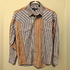 Roper - Men’s Small - Pearl Snap Western Style Shirt - 100% Cotton - Blue & Tan